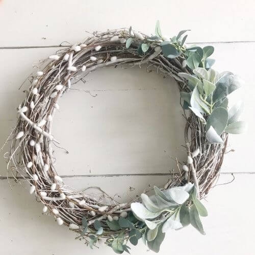 DIY spring grapevine wreath with lambs ear