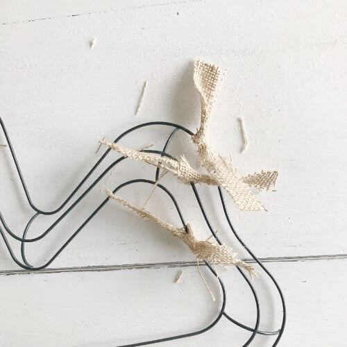 Burlap tied on wreath wire form