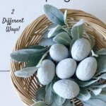 Faux concrete eggs in basket for spring decor