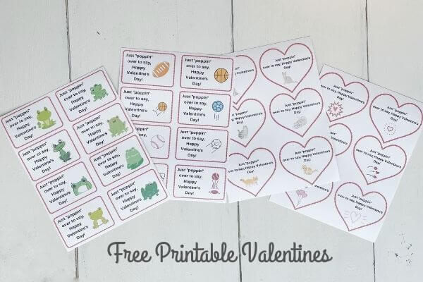 6 designs of printable Valentines