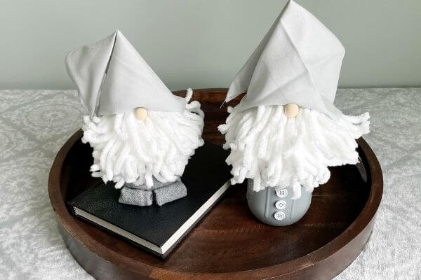 DIY holiday gnomes with yarn beards 2 ways
