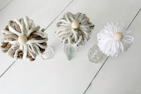 3 different types of yarn flowers