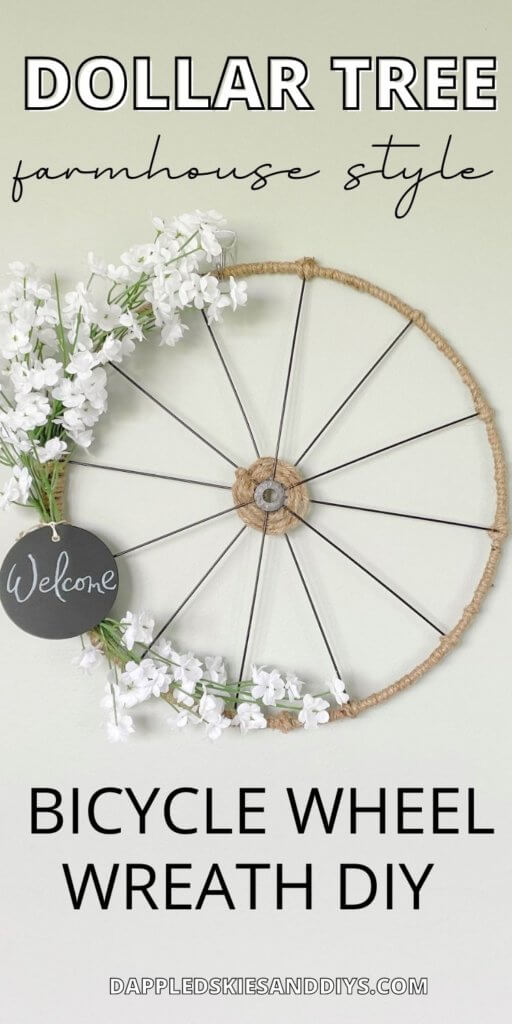 Bike wheel wreath made from Dollar Tree Supplies