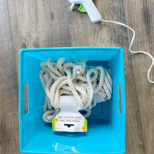 Rope, plastic bin and glue gun