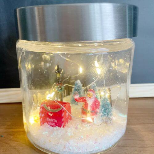 Pic of completed snow globe with fairy lights