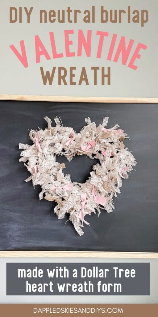Burlap heart wreath hanging on chalkboard