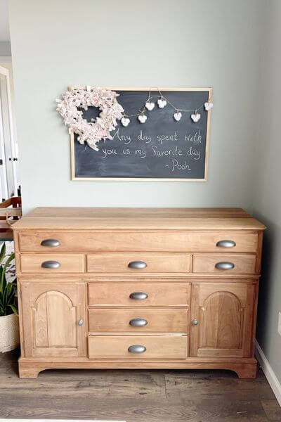 Finished raw wood buffet after being stripped with oven cleaner.