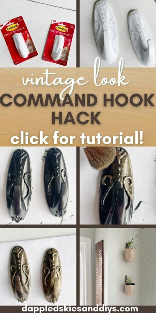 Command hook DIY using black paint and rub 'n buff to create a vintage look.