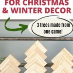 Three wood block trees made from Dollar Tree tumbling tower game.