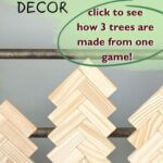 Three wood trees made from Dollar Tree tumbling tower game.
