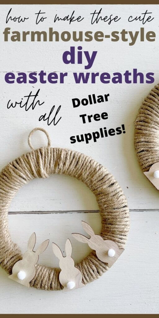 Farmhouse style easter bunny wreaths made with Dollar Tree supplies.