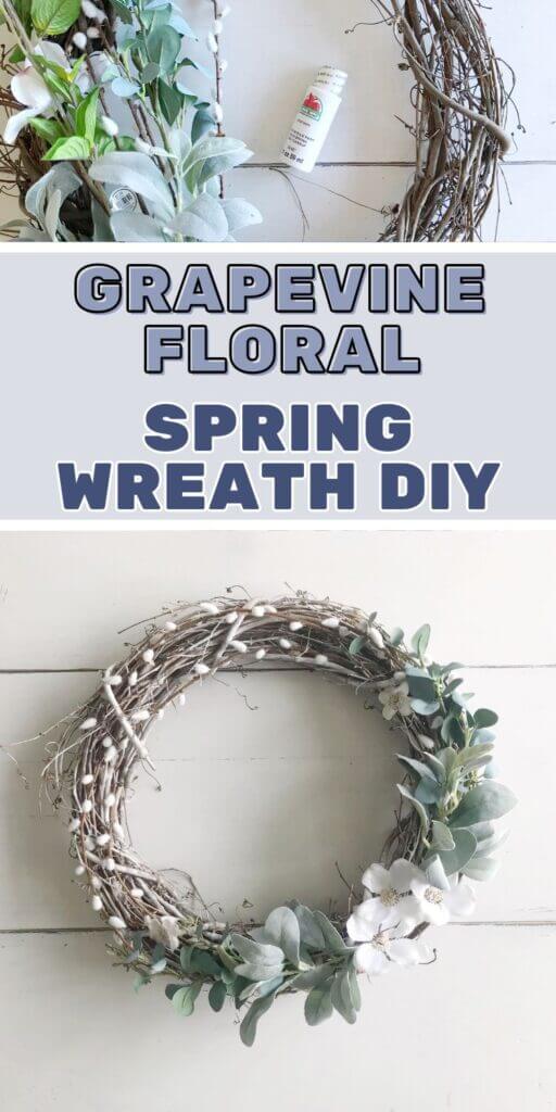 Spring grapevine wreath made with pussy willows, lamb's ear and eucalyptus.