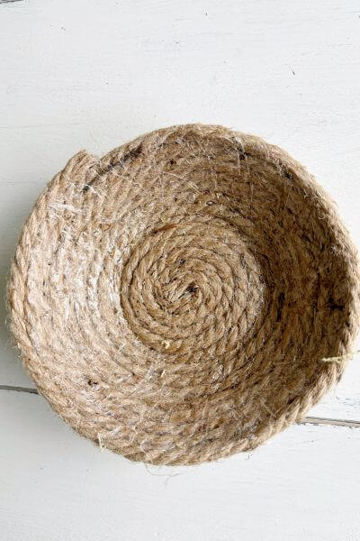 Inside of the jute rope basket after the plastic wrap was removed. 