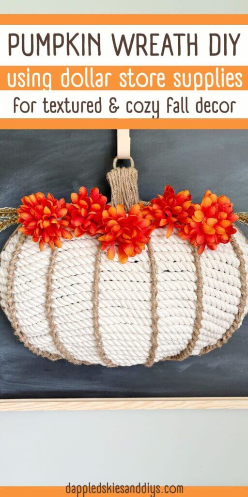 Dollar Tree pumpkin wreath DIY using a pumpkin wreath form, jute and cotton rope. 