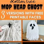 Three light up mop head ghosts made with Dollar Tree supplies.