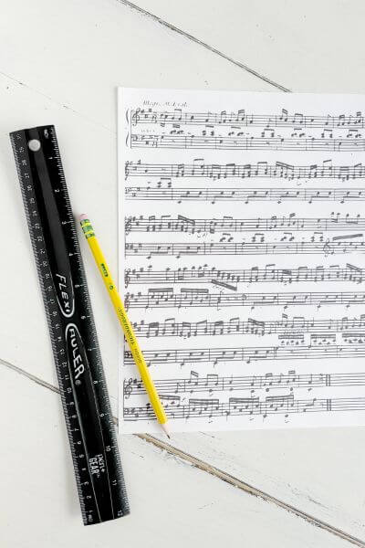 Ruler, pencil and music page printable.