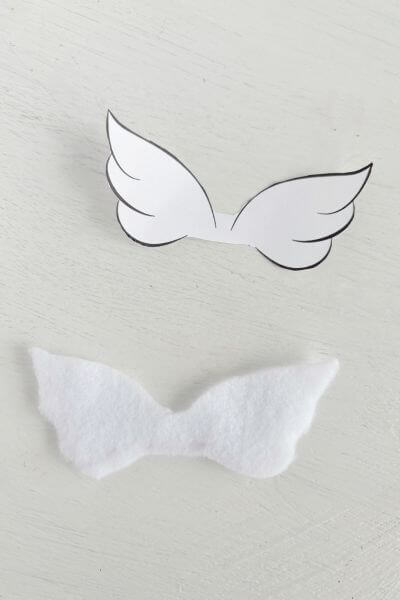 Felt wings cut out using the template.