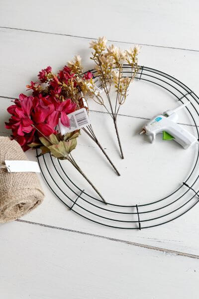 Supplies for Dollar Tree fall wreath DIY