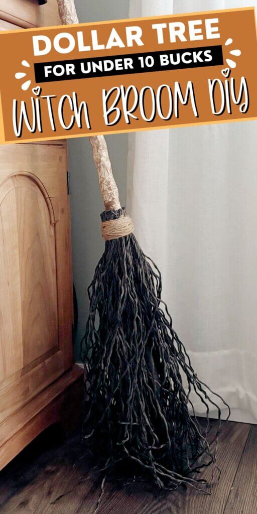 Dollar Tree witch broom DIY for Halloween decorations.