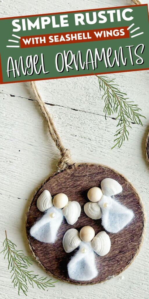 Rustic angel ornaments with seashell wings. 