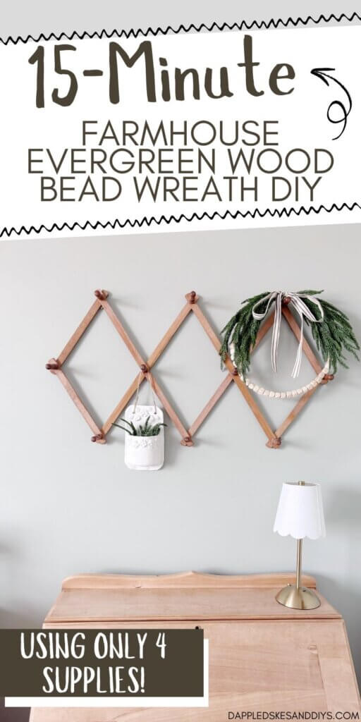 Farmhouse evergreen wood bead wreath DIY.