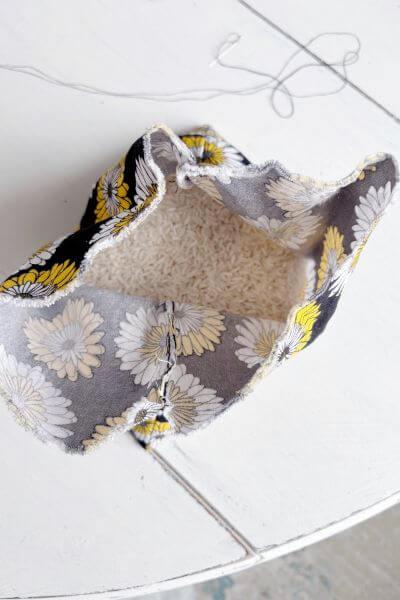 Rice poured into the top of the hot pack.