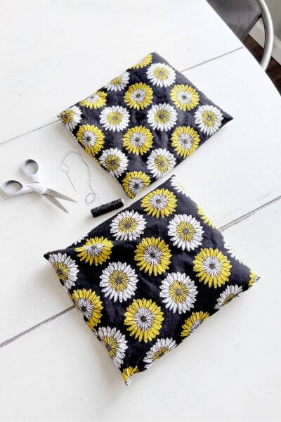 Two hot packs made from one fat quarter of fabric.