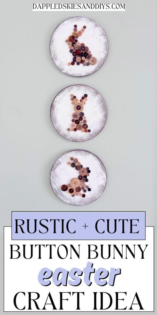 Rustic button bunny decor on wood rounds for Easter decor.