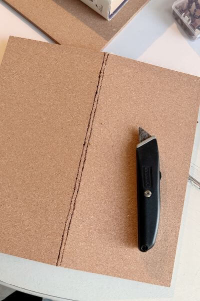 Use the utility knife to make the two cuts in the cork board.