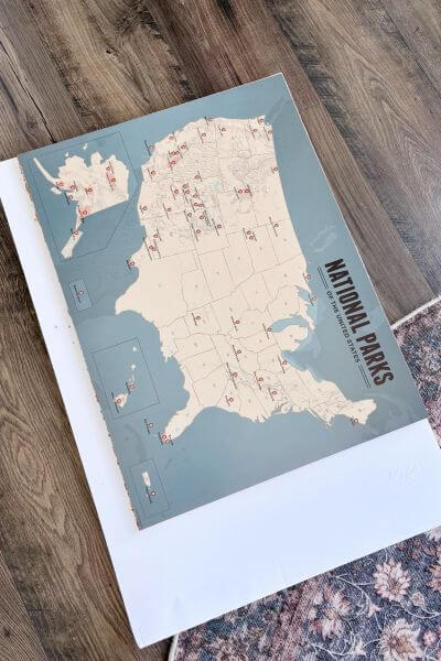 Map placed on top of the mod podge adhering it to the cork.