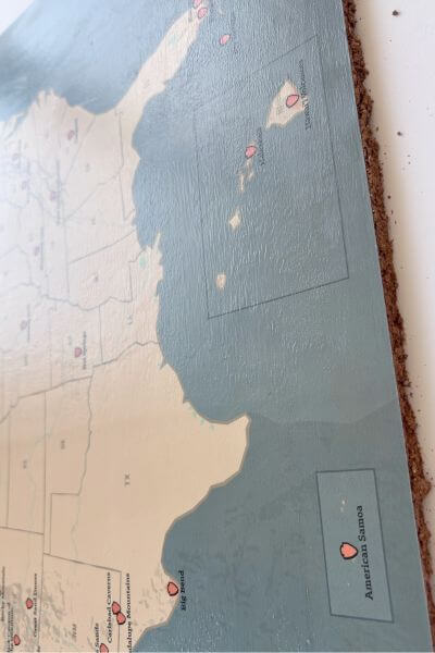 First coat of mod podge after it dried on the map.
